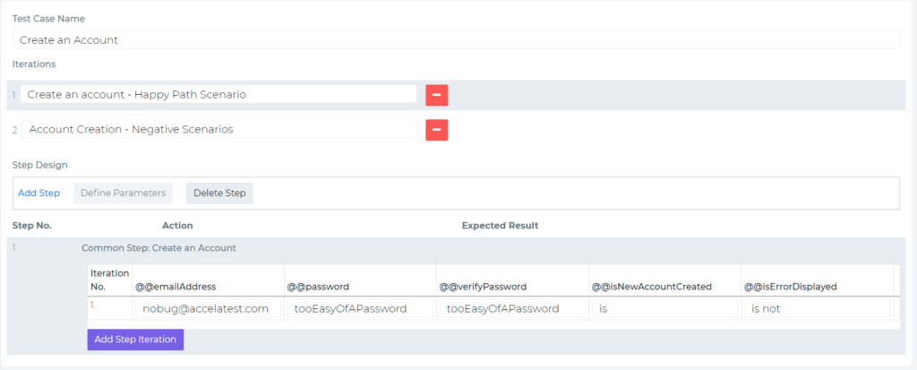 Iteration 1 for Account Creation Test Case